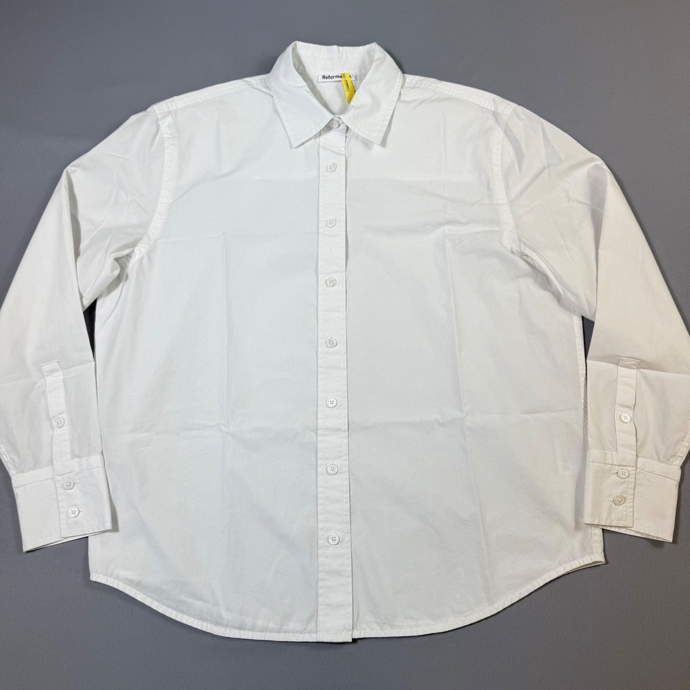 Reformation Button Down Shirt Womens S White Deadstock Cotton Long Sleeve Boho